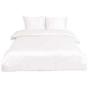 3pcs Satin Duvet Cover Set Silky Comforter Cover Super Soft Bedding Cream White